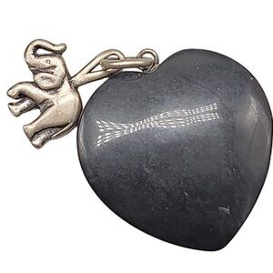 AICC 925 Onyx Heart Pendant Sterling Silver Elephant Charm 1997 Vintage Signed